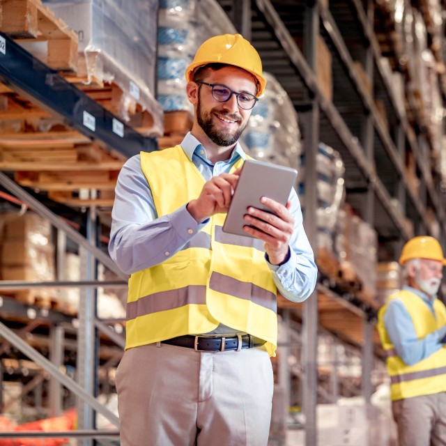 Medewerkers met tablet in logistieke setting